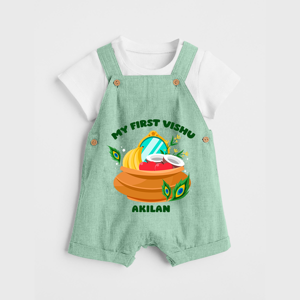 My First Vishu Baby DUNGAREE – Vishu Kani Pot & Mirror Theme - MINT GREEN - 0 - 5 Months Old (Chest 18")