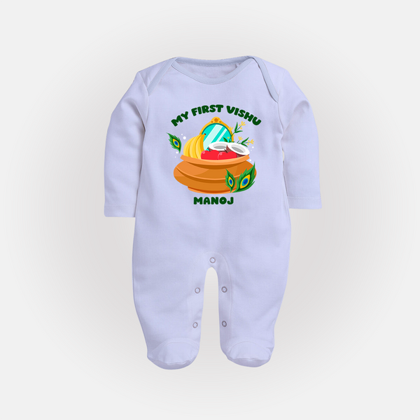 My First Vishu Baby FULL BODY SUIT – Vishu Kani Pot & Mirror Theme - BABY BLUE - New Born (Chest 7.5")