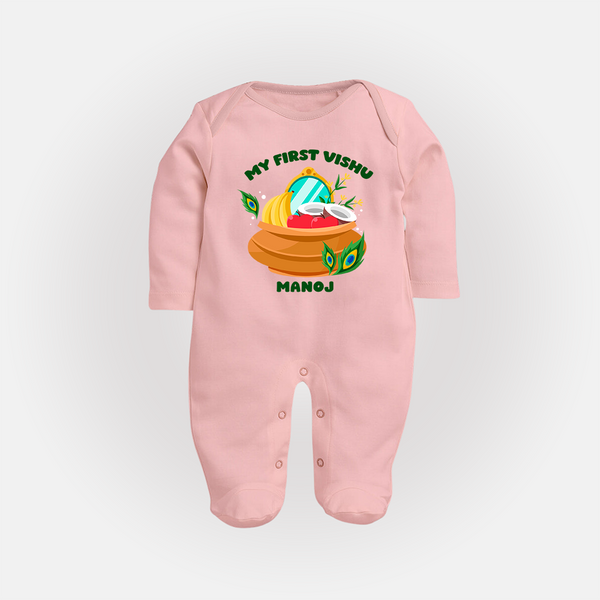 My First Vishu Baby FULL BODY SUIT – Vishu Kani Pot & Mirror Theme - BABY PINK - New Born (Chest 7.5")
