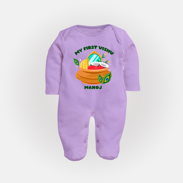 My First Vishu Baby FULL BODY SUIT – Vishu Kani Pot & Mirror Theme - LILAC - New Born (Chest 7.5")