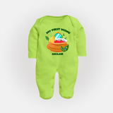 My First Vishu Baby FULL BODY SUIT – Vishu Kani Pot & Mirror Theme - LIME GREEN - New Born (Chest 7.5")