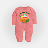 My First Vishu Baby FULL BODY SUIT – Vishu Kani Pot & Mirror Theme - PEACH - New Born (Chest 7.5")