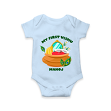 My First Vishu Baby Romper – Vishu Kani Pot & Mirror Theme - BABY BLUE - New Born (Chest 14")