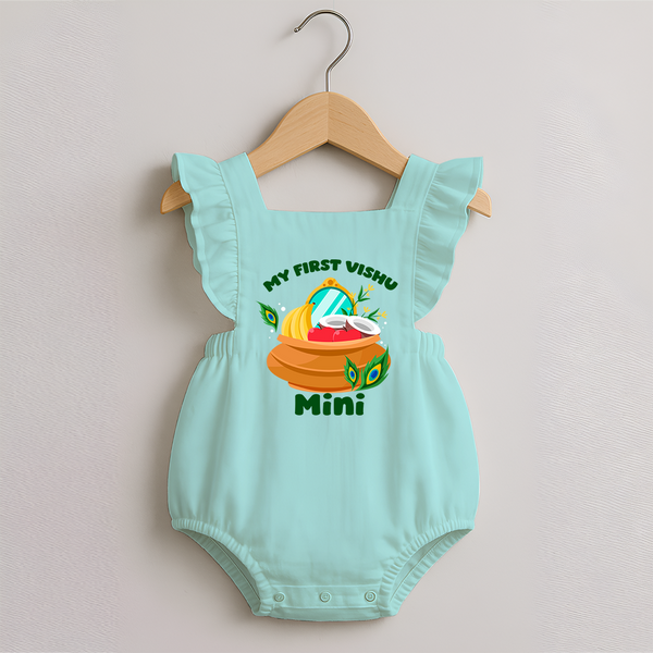 My First Vishu Baby ROMPER FROCK – Vishu Kani Pot & Mirror Theme - MINT GREEN - 0 - 3 Months Old (Chest 19")