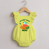 My First Vishu Baby ROMPER FROCK – Vishu Kani Pot & Mirror Theme - PASTEL YELLOW - 0 - 3 Months Old (Chest 19")