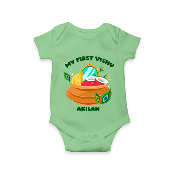 My First Vishu Baby Romper – Vishu Kani Pot & Mirror Theme - GREEN - New Born (Chest 14")