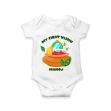 My First Vishu Baby Romper – Vishu Kani Pot & Mirror Theme - WHITE - New Born (Chest 14")