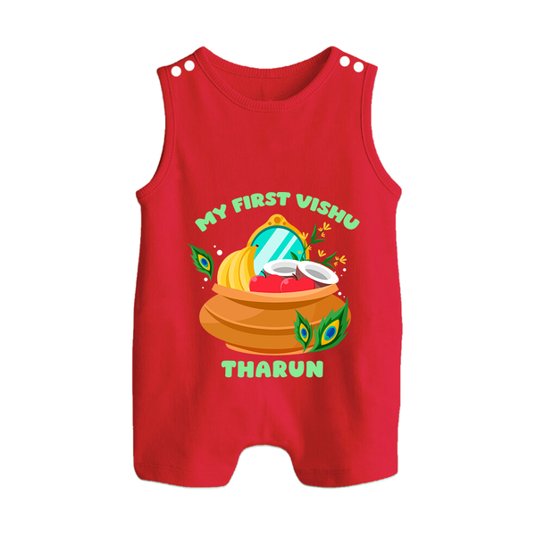 My First Vishu Baby BUTTON ROMPER – Vishu Kani Pot & Mirror Theme - RED - New Born (Chest 18")