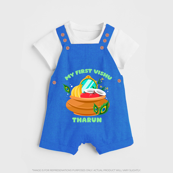 My First Vishu Baby DUNGAREE – Vishu Kani Pot & Mirror Theme - COBALT BLUE - 0 - 5 Months Old (Chest 18")