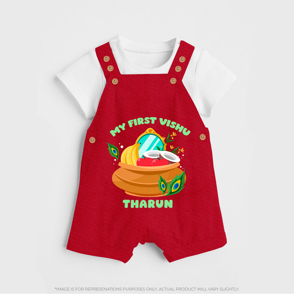 My First Vishu Baby DUNGAREE – Vishu Kani Pot & Mirror Theme - RED - 0 - 5 Months Old (Chest 18")