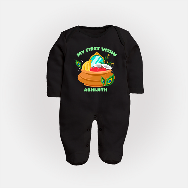 My First Vishu Baby FULL BODY SUIT – Vishu Kani Pot & Mirror Theme - BLACK - New Born (Chest 7.5")