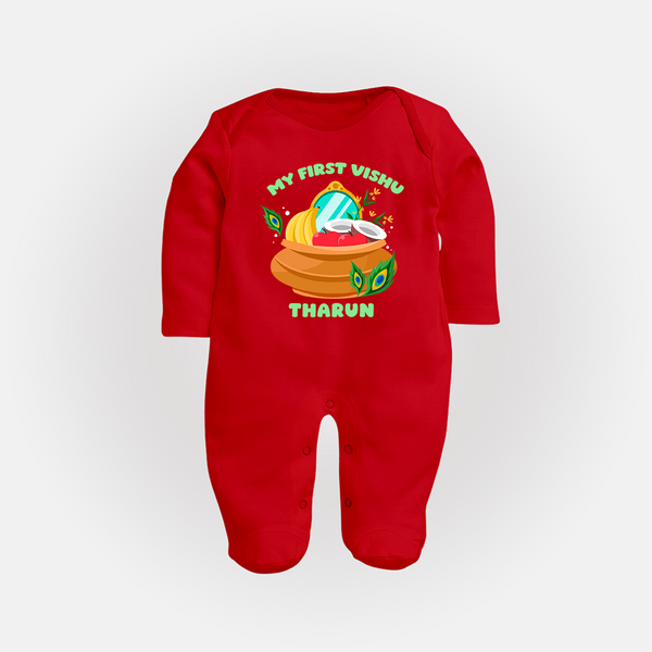 My First Vishu Baby FULL BODY SUIT – Vishu Kani Pot & Mirror Theme - RED - New Born (Chest 7.5")