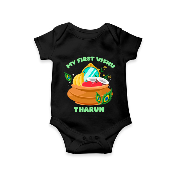 My First Vishu Baby Romper – Vishu Kani Pot & Mirror Theme - BLACK - New Born (Chest 14")