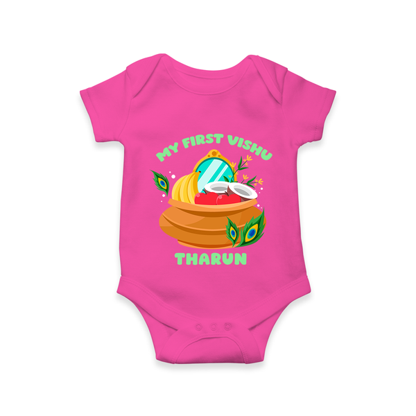 My First Vishu Baby Romper – Vishu Kani Pot & Mirror Theme - HOT PINK - New Born (Chest 14")