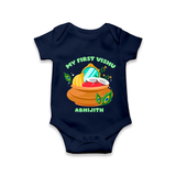 My First Vishu Baby Romper – Vishu Kani Pot & Mirror Theme - NAVY BLUE - New Born (Chest 14")