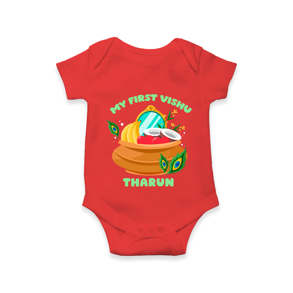 My First Vishu Baby Romper – Vishu Kani Pot & Mirror Theme - RED - New Born (Chest 14")