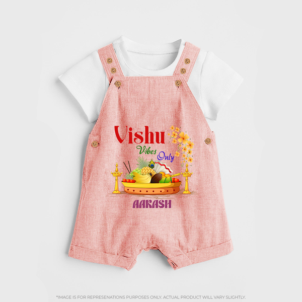 Vishu Vibes Only Baby DUNGAREE – Traditional Vishu Kani Theme - PEACH - 0 - 5 Months Old (Chest 18")