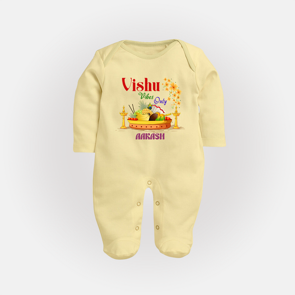Vishu Vibes Only Baby FULL BODY SUIT – Traditional Vishu Kani Theme - PASTEL YELLOW - New Born (Chest 7.5")
