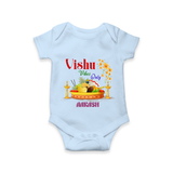 Vishu Vibes Only Baby Romper – Traditional Vishu Kani Theme - BABY BLUE - New Born (Chest 14")