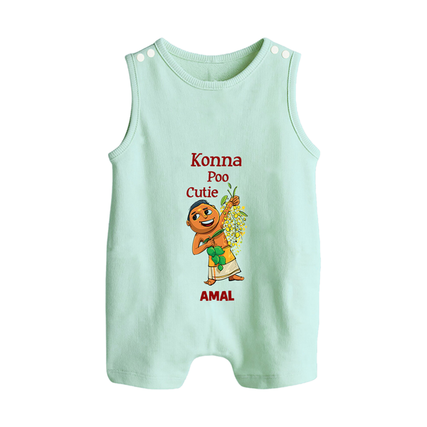 Konna Poo Cutie Baby BUTTON ROMPER – Vishu Flower Theme - MINT GREEN - New Born (Chest 18")