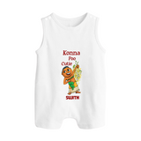 Konna Poo Cutie Baby BUTTON ROMPER – Vishu Flower Theme - WHITE - New Born (Chest 18")