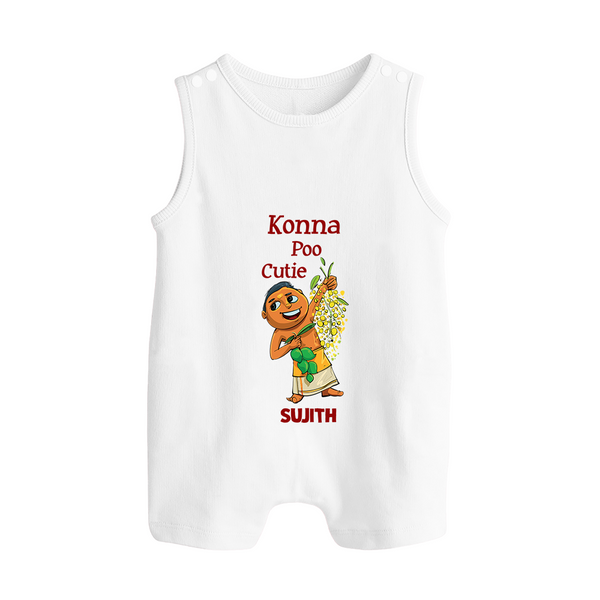 Konna Poo Cutie Baby BUTTON ROMPER – Vishu Flower Theme - WHITE - New Born (Chest 18")