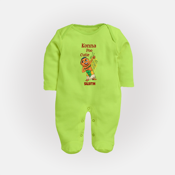 Konna Poo Cutie Baby FULL BODY SUIT – Vishu Flower Theme - LIME GREEN - New Born (Chest 7.5")