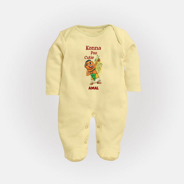 Konna Poo Cutie Baby FULL BODY SUIT – Vishu Flower Theme - PASTEL YELLOW - New Born (Chest 7.5")