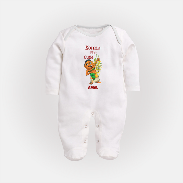 Konna Poo Cutie Baby FULL BODY SUIT – Vishu Flower Theme - WHITE - New Born (Chest 7.5")