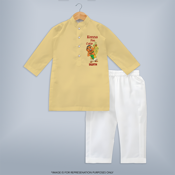 Konna Poo Cutie Baby KURTA – Vishu Flower Theme - PASTEL YELLOW - 3 - 6 Months Old (Chest 24", Kurta Length 14'', Waist 19", Pant Length 14")