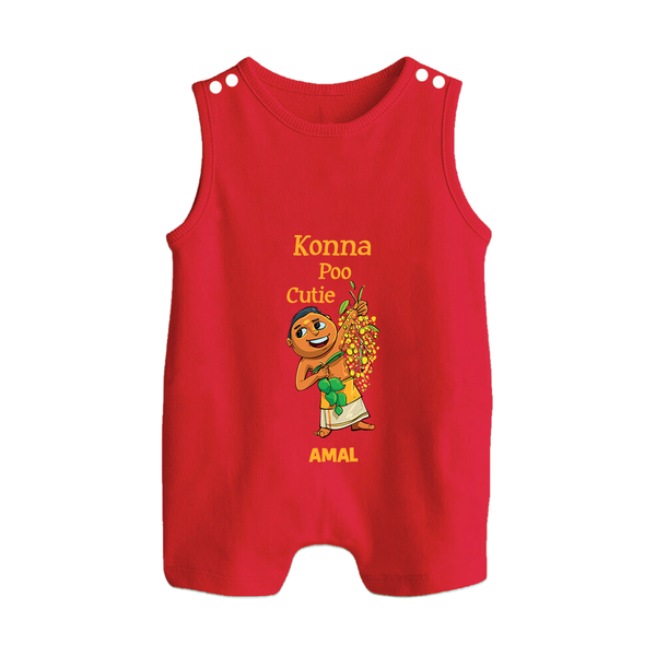Konna Poo Cutie Baby BUTTON ROMPER – Vishu Flower Theme - RED - New Born (Chest 18")