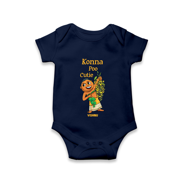 Konna Poo Cutie Baby Romper – Vishu Flower Theme - NAVY BLUE - New Born (Chest 14")