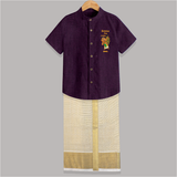 Konna Poo Cutie Baby SHIRT AND DHOTI – Vishu Flower Theme - GRAPE - 0 - 6 Months Old (Chest-23") (Dhoti length-14")