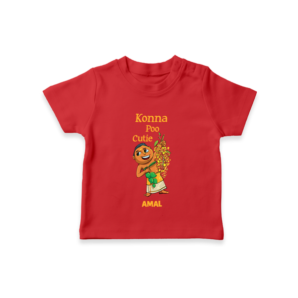 Konna Poo Cutie Baby T-Shirt – Vishu Flower Theme - RED - 0-5 Months Old (Chest 17")