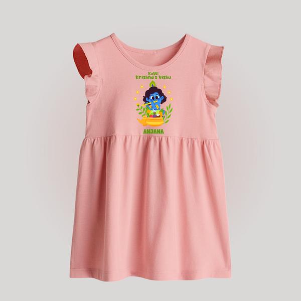 Kutty Krishna’s Vishu Baby BABY FROCK – Baby Krishna Celebration Theme - BABY PINK - 0 - 3 Months Old (Chest 17")
