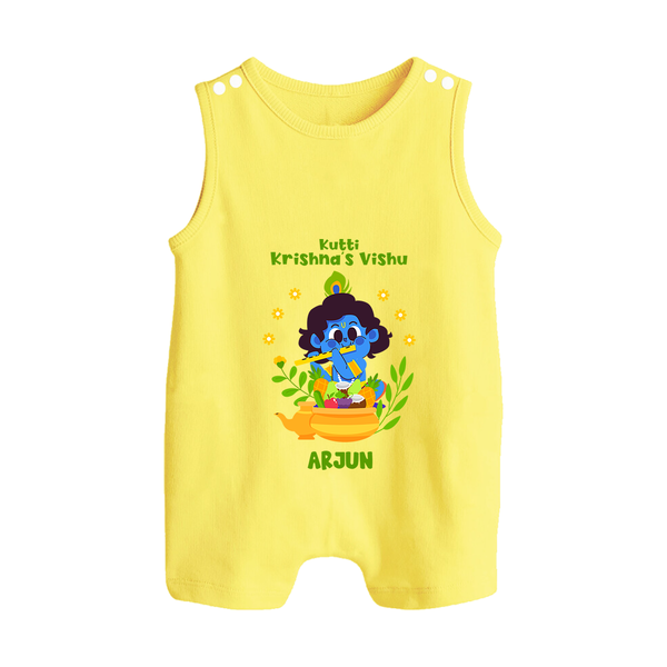 Kutty Krishna’s Vishu Baby BUTTON ROMPER – Baby Krishna Celebration Theme - PASTEL YELLOW - New Born (Chest 18")