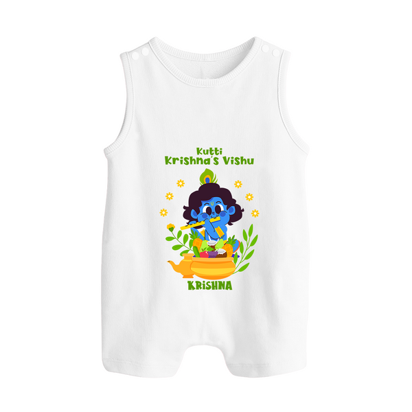 Kutty Krishna’s Vishu Baby BUTTON ROMPER – Baby Krishna Celebration Theme - WHITE - New Born (Chest 18")