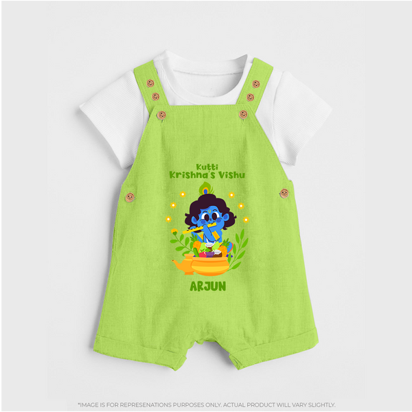 Kutty Krishna’s Vishu Baby DUNGAREE – Baby Krishna Celebration Theme - GREEN - 0 - 5 Months Old (Chest 18")