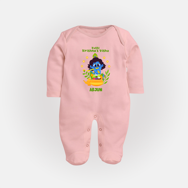 Kutty Krishna’s Vishu Baby FULL BODY SUIT – Baby Krishna Celebration Theme - BABY PINK - New Born (Chest 7.5")