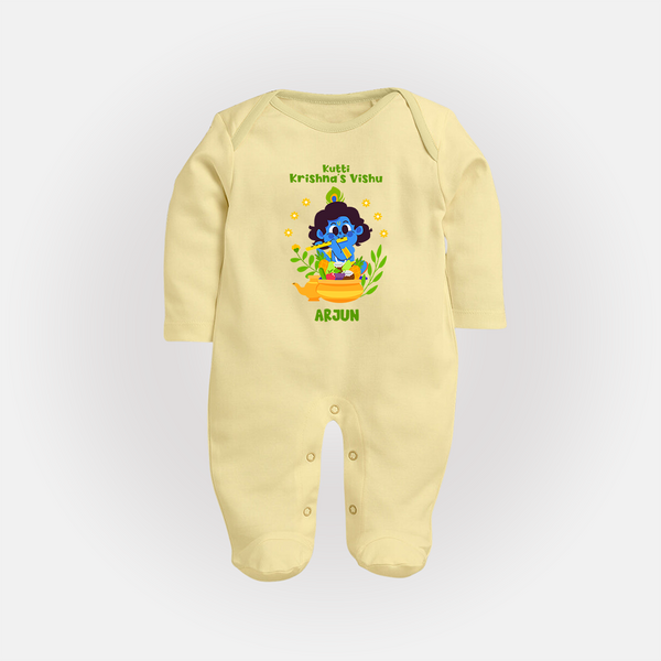 Kutty Krishna’s Vishu Baby FULL BODY SUIT – Baby Krishna Celebration Theme - PASTEL YELLOW - New Born (Chest 7.5")