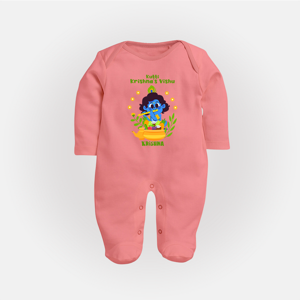Kutty Krishna’s Vishu Baby FULL BODY SUIT – Baby Krishna Celebration Theme - PEACH - New Born (Chest 7.5")