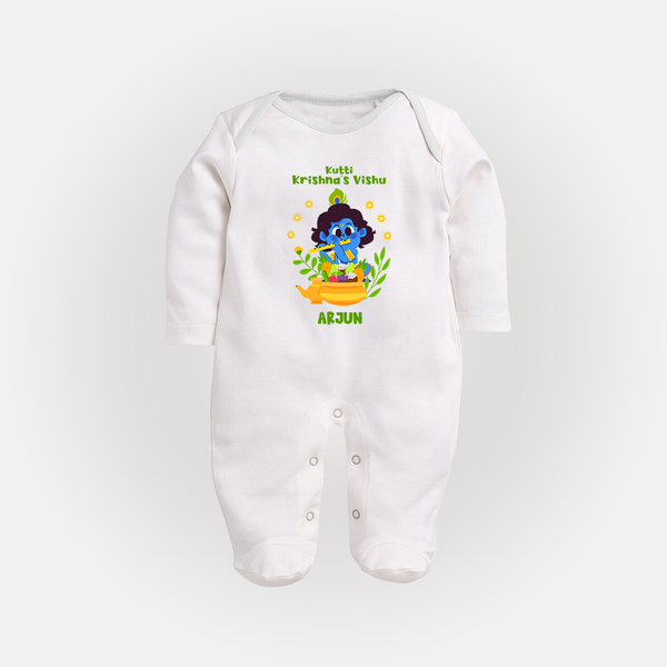 Kutty Krishna’s Vishu Baby FULL BODY SUIT – Baby Krishna Celebration Theme - WHITE - New Born (Chest 7.5")