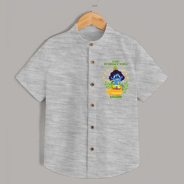 Kutty Krishna’s Vishu Baby SHIRT – Baby Krishna Celebration Theme - GREY - 0 - 6 Months Old (Chest 23")