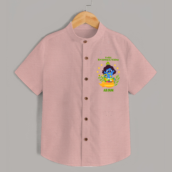 Kutty Krishna’s Vishu Baby SHIRT – Baby Krishna Celebration Theme - PEACH - 0 - 6 Months Old (Chest 23")