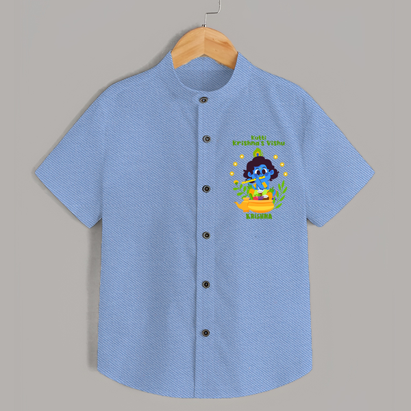 Kutty Krishna’s Vishu Baby SHIRT – Baby Krishna Celebration Theme - SKY BLUE - 0 - 6 Months Old (Chest 23")