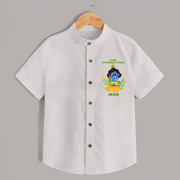 Kutty Krishna’s Vishu Baby SHIRT – Baby Krishna Celebration Theme - WHITE - 0 - 6 Months Old (Chest 23")