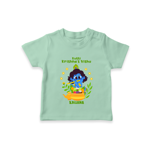 Kutty Krishna’s Vishu Baby T-Shirt – Baby Krishna Celebration Theme - MINT GREEN - 0-5 Months Old (Chest 17")