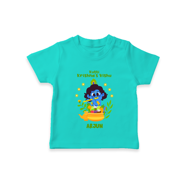 Kutty Krishna’s Vishu Baby T-Shirt – Baby Krishna Celebration Theme - TEAL - 0-5 Months Old (Chest 17")