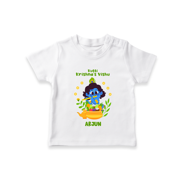 Kutty Krishna’s Vishu Baby T-Shirt – Baby Krishna Celebration Theme - WHITE - 0-5 Months Old (Chest 17")