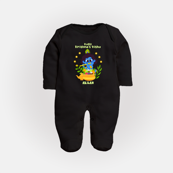 Kutty Krishna’s Vishu Baby FULL BODY SUIT – Baby Krishna Celebration Theme - BLACK - New Born (Chest 7.5")
